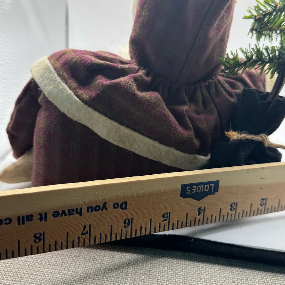 Vintage Fabric Santa Doll Burgundy Beige - Picture 4 of 5